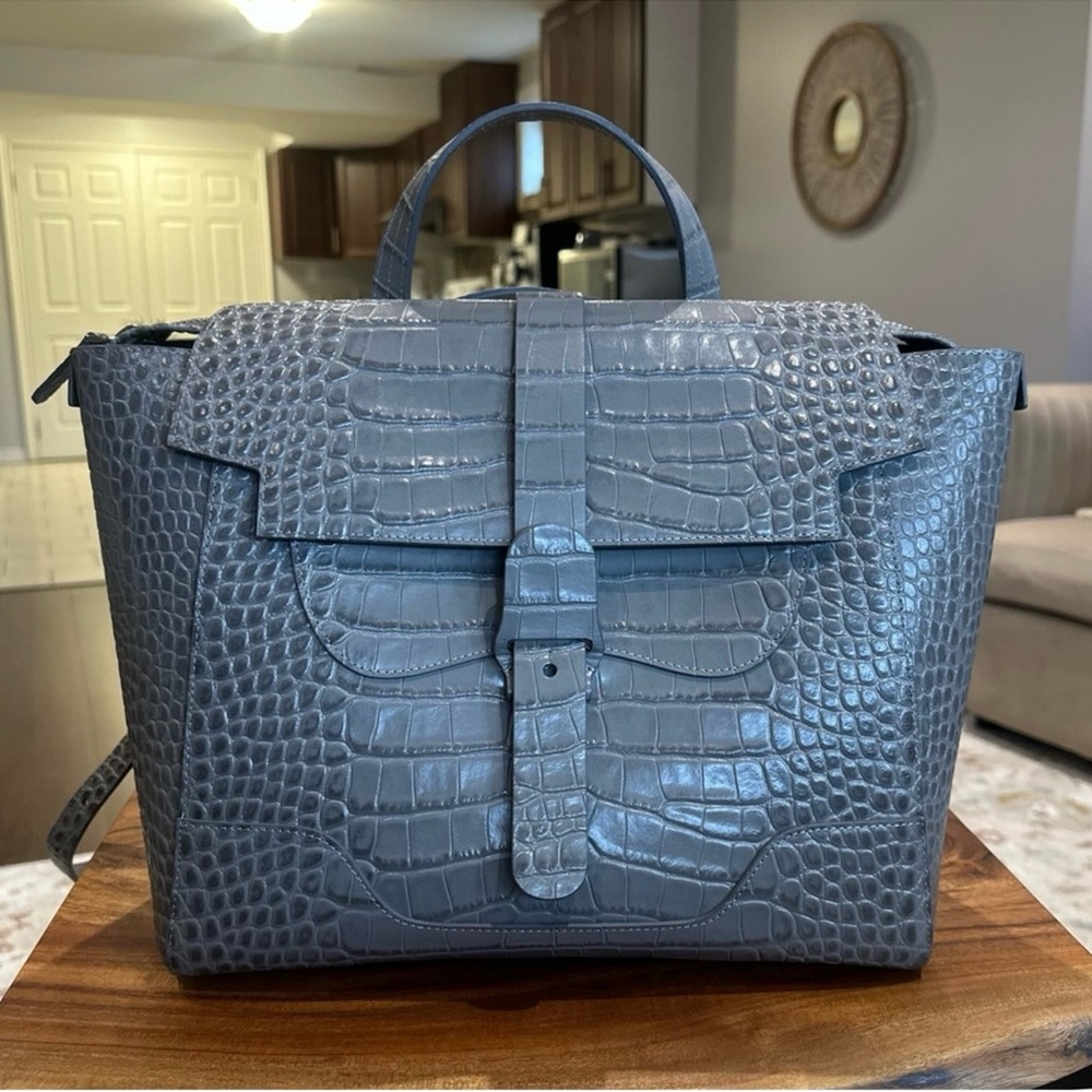 Senreve Maestra Bag Dragon Storm Silver Gray Croc-Embossed Bag